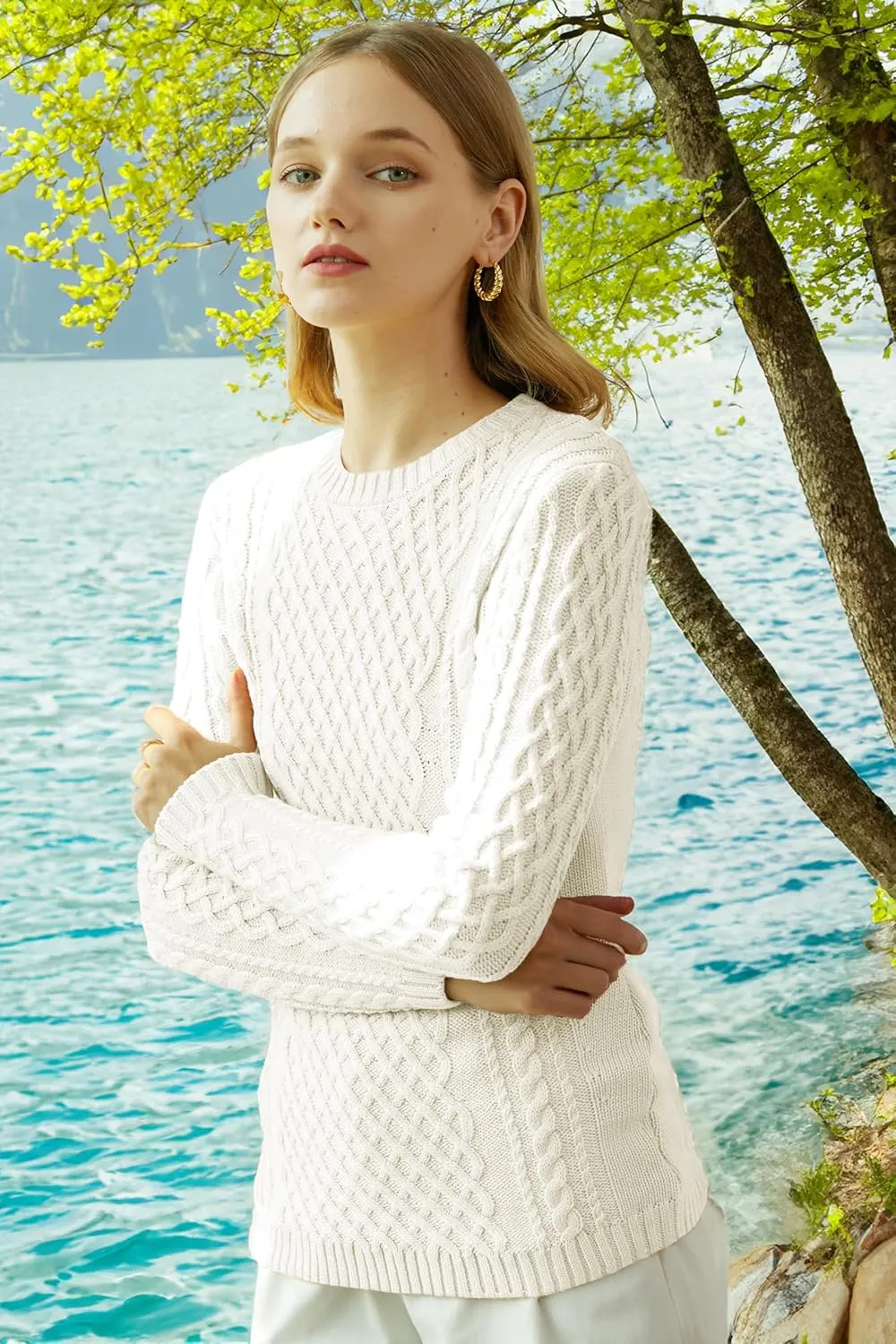 v28 Women Crew Neck Knit Stretchable Elasticity Long Sleeve Sweater Jumper Pullover