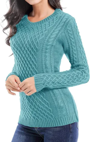 v28 Women Crew Neck Knit Stretchable Elasticity Long Sleeve Sweater Jumper Pullover