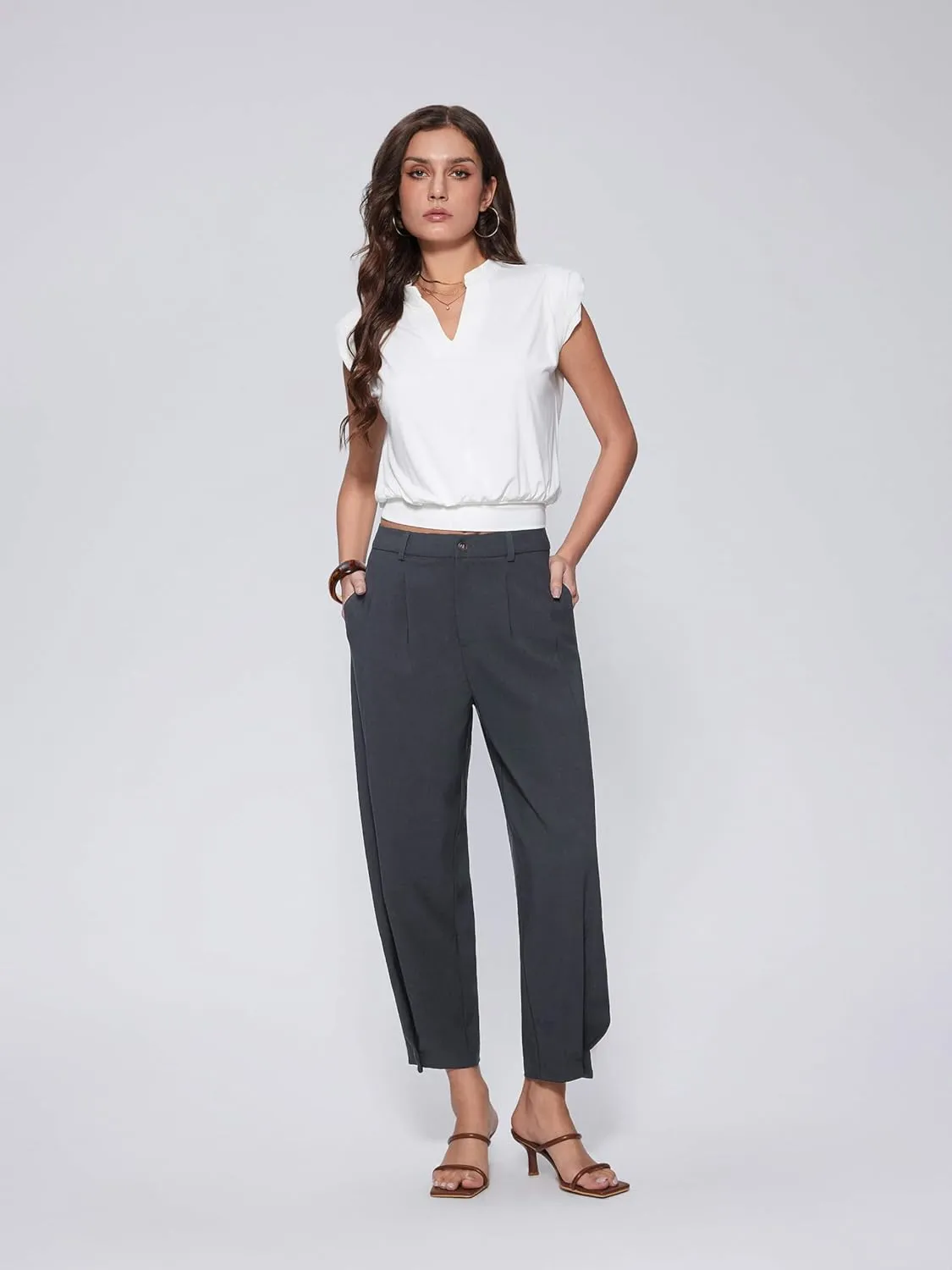 Vinova Womens Barrel Pants Stretchy High Waisted Wide Leg Work Pants Business Casual Outfits 2025
