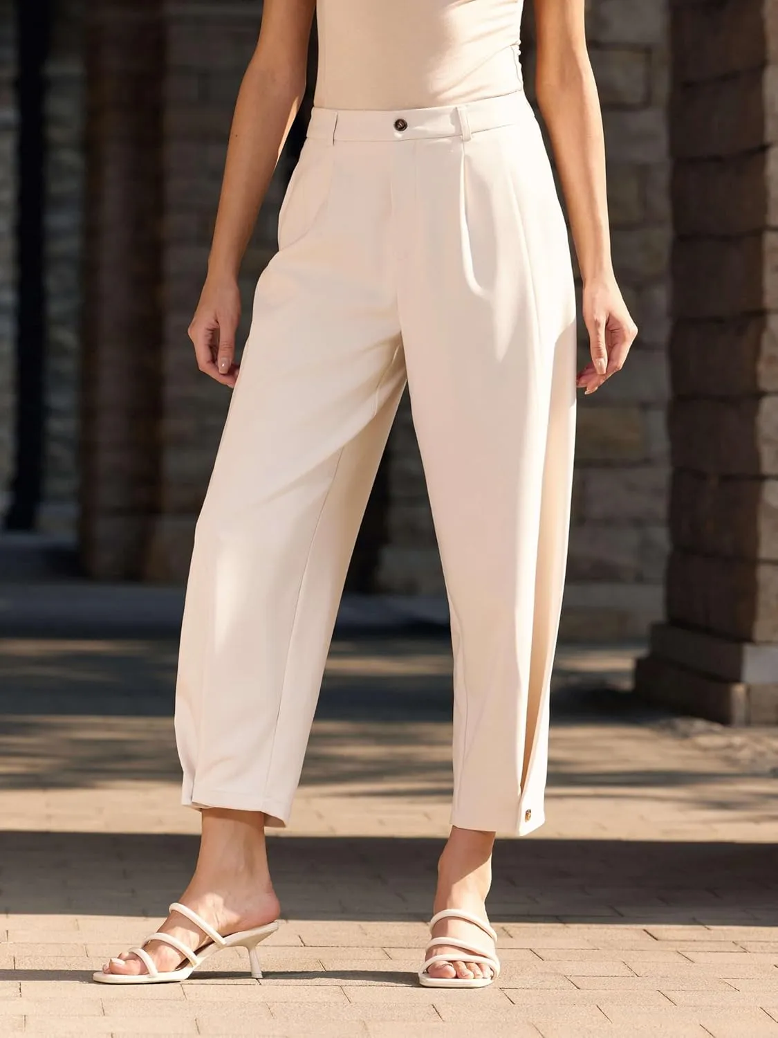 Vinova Womens Barrel Pants Stretchy High Waisted Wide Leg Work Pants Business Casual Outfits 2025