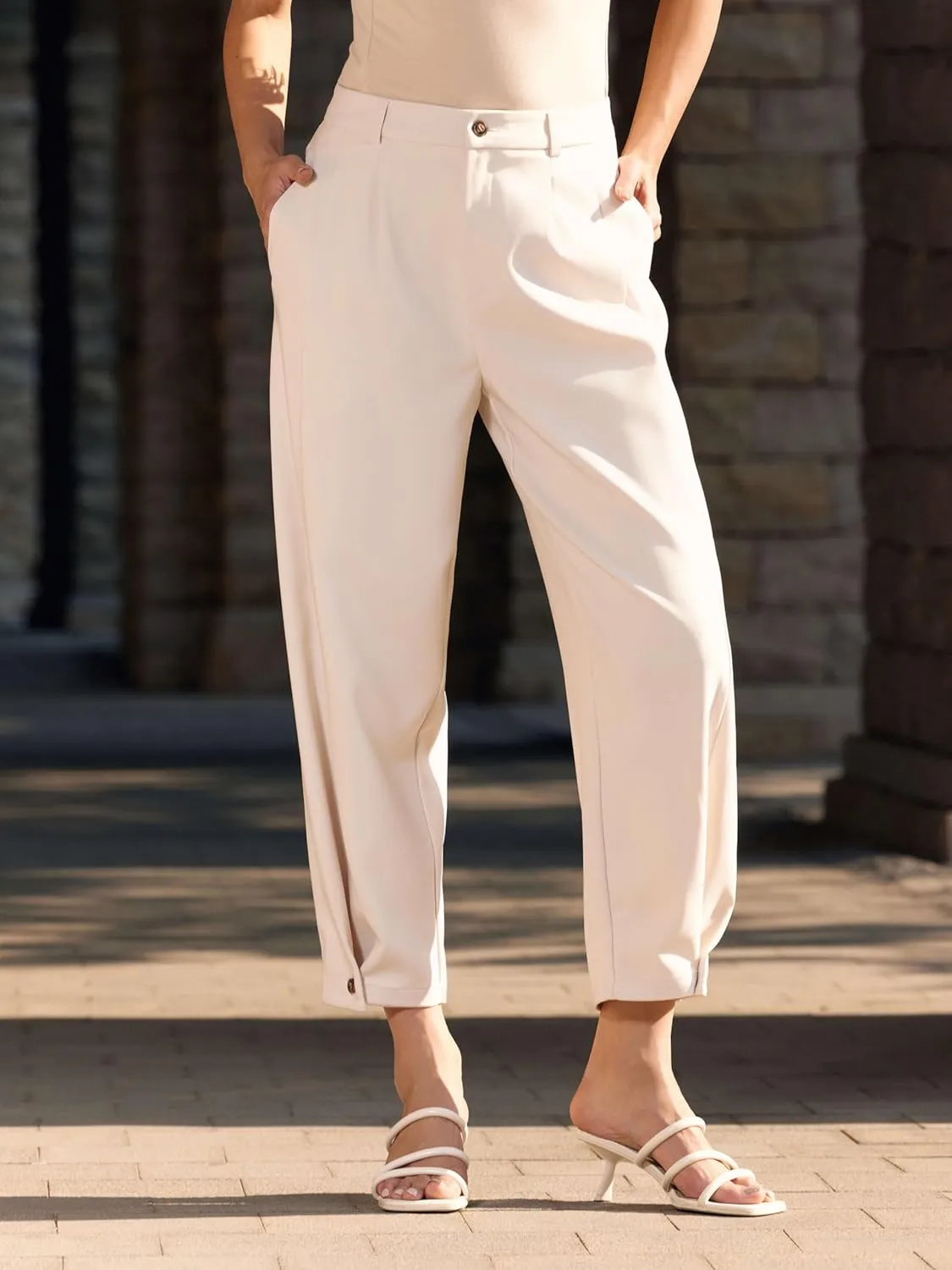 Vinova Womens Barrel Pants Stretchy High Waisted Wide Leg Work Pants Business Casual Outfits 2025