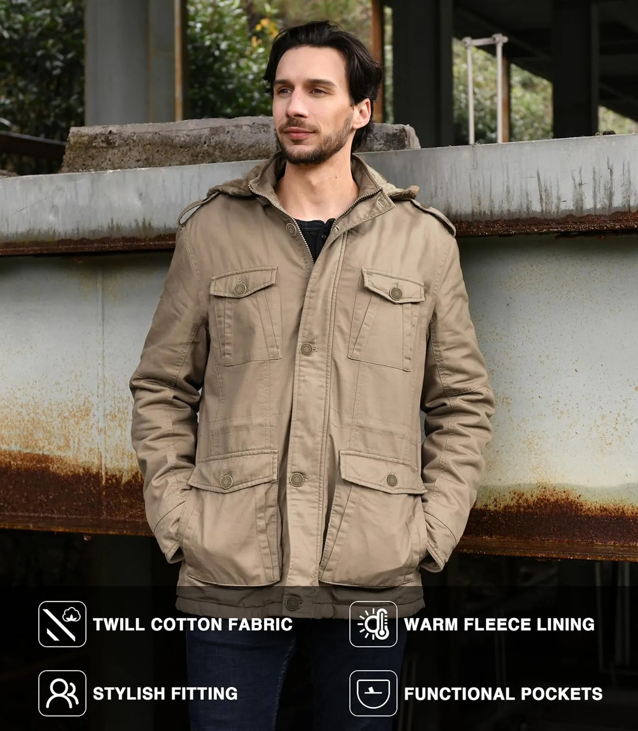 wantdo Men's Winter Coats Warm Parka Jacket Military Jackets with Removable Hood