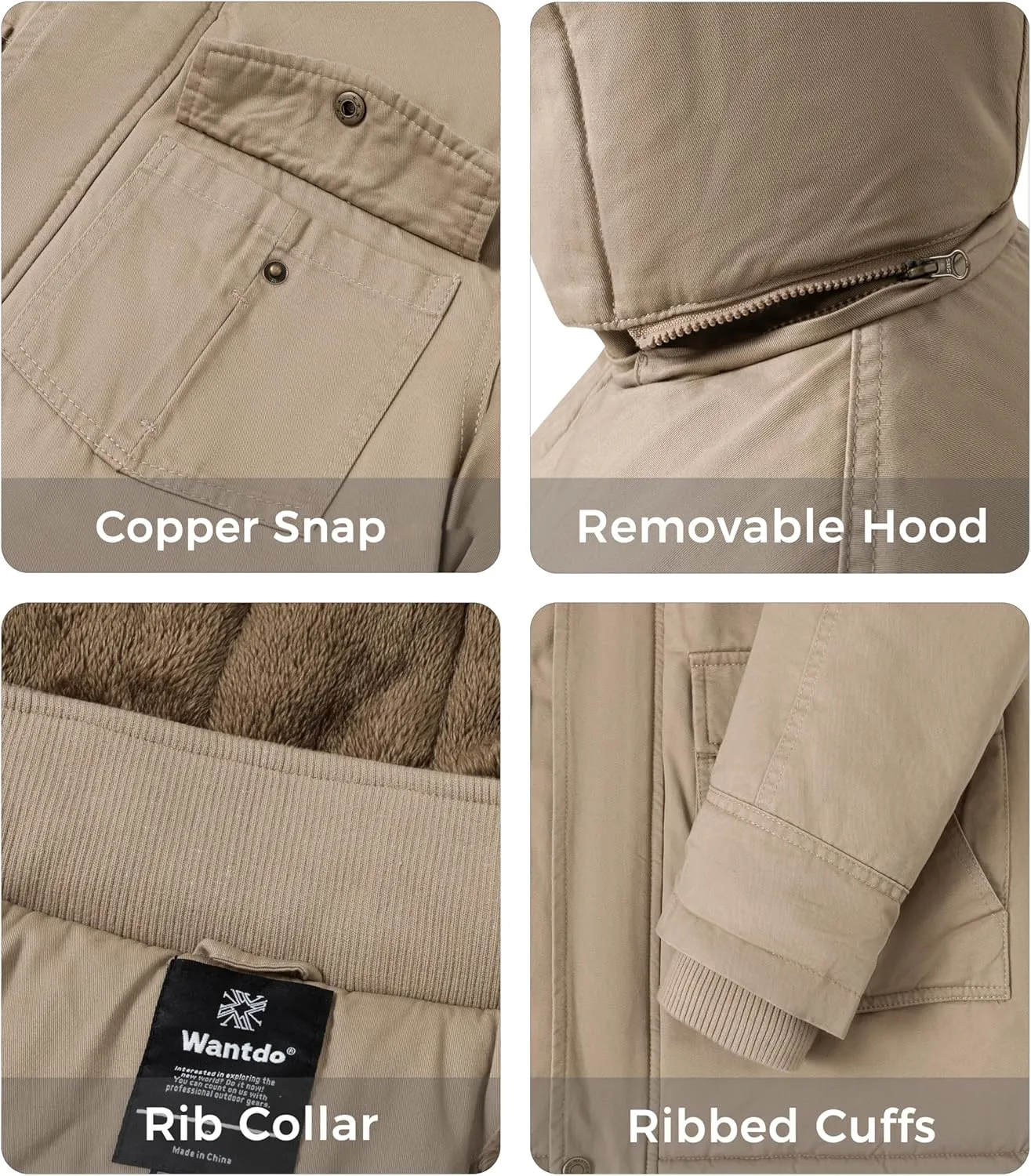 wantdo Men's Winter Coats Warm Parka Jacket Military Jackets with Removable Hood