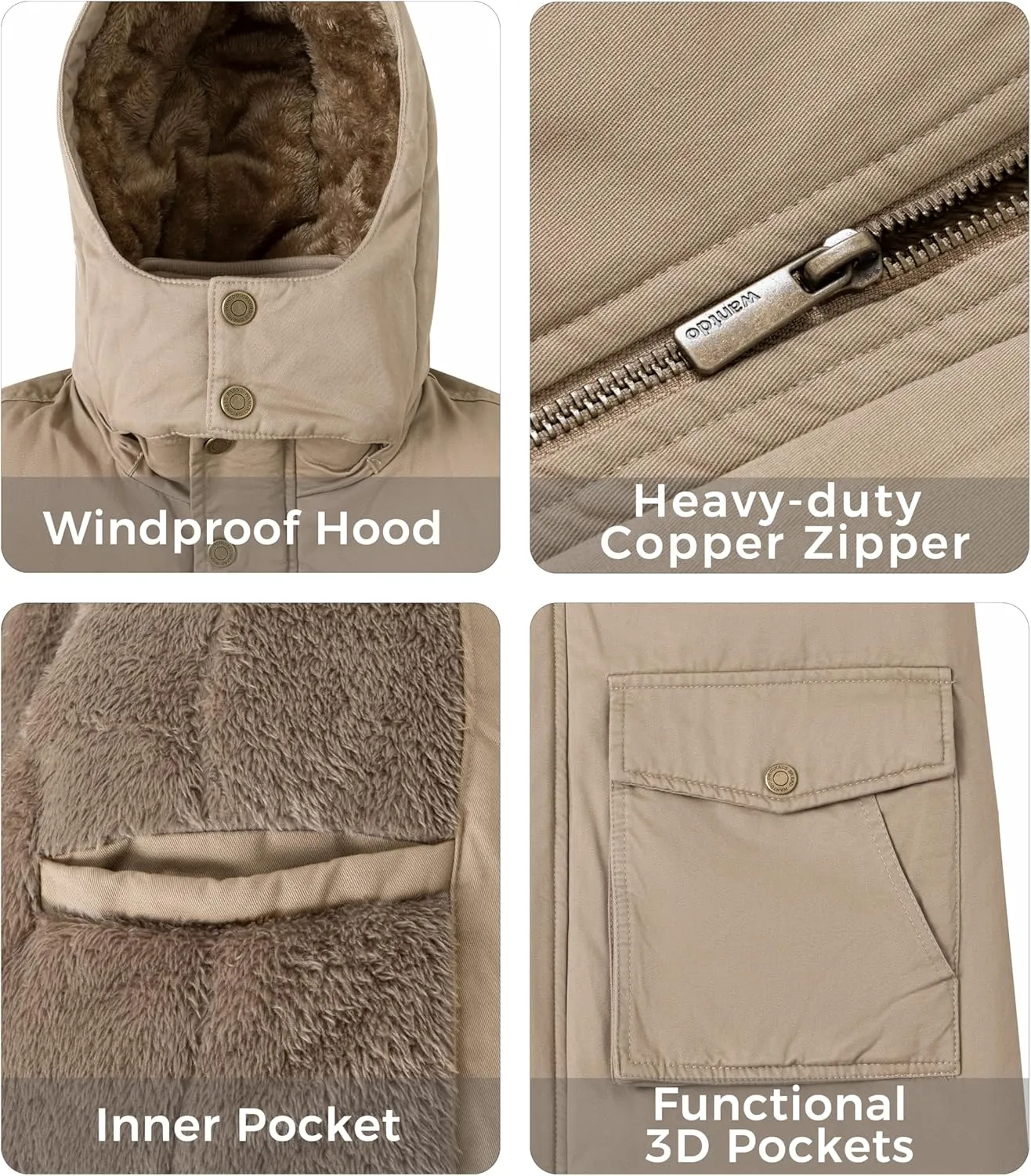 wantdo Men's Winter Coats Warm Parka Jacket Military Jackets with Removable Hood