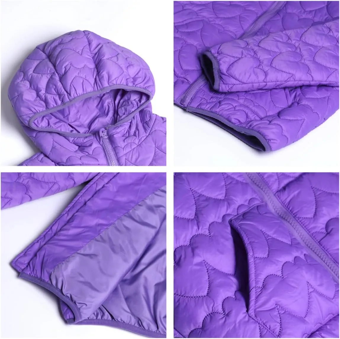 WELAKEN Lightweight Heart Quilted Cotton Puffer Jacket for Girls & Kids Zip Up Hooded Coat with Kangaroo Pocket
