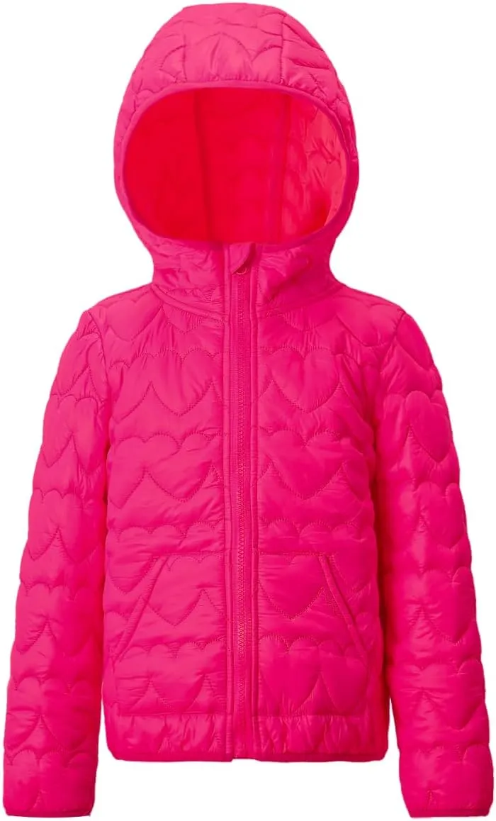 WELAKEN Lightweight Heart Quilted Cotton Puffer Jacket for Girls & Kids Zip Up Hooded Coat with Kangaroo Pocket
