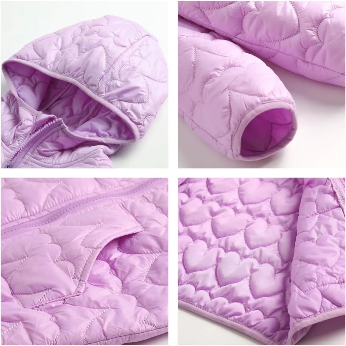WELAKEN Lightweight Heart Quilted Cotton Puffer Jacket for Girls & Kids Zip Up Hooded Coat with Kangaroo Pocket