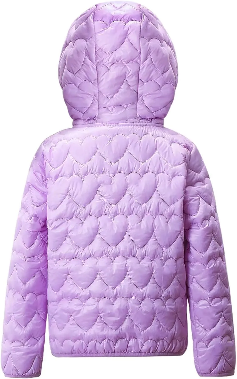 WELAKEN Lightweight Heart Quilted Cotton Puffer Jacket for Girls & Kids Zip Up Hooded Coat with Kangaroo Pocket