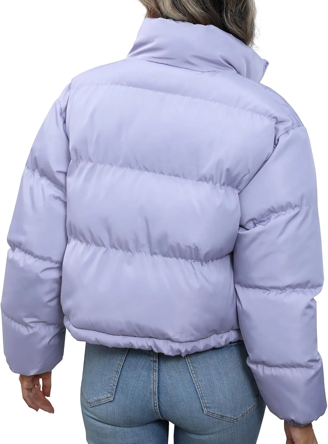 Winter Puffer Jacket Women Cropped Baggy Quilted Coats Long Sleeves Zip Puffy Jackets