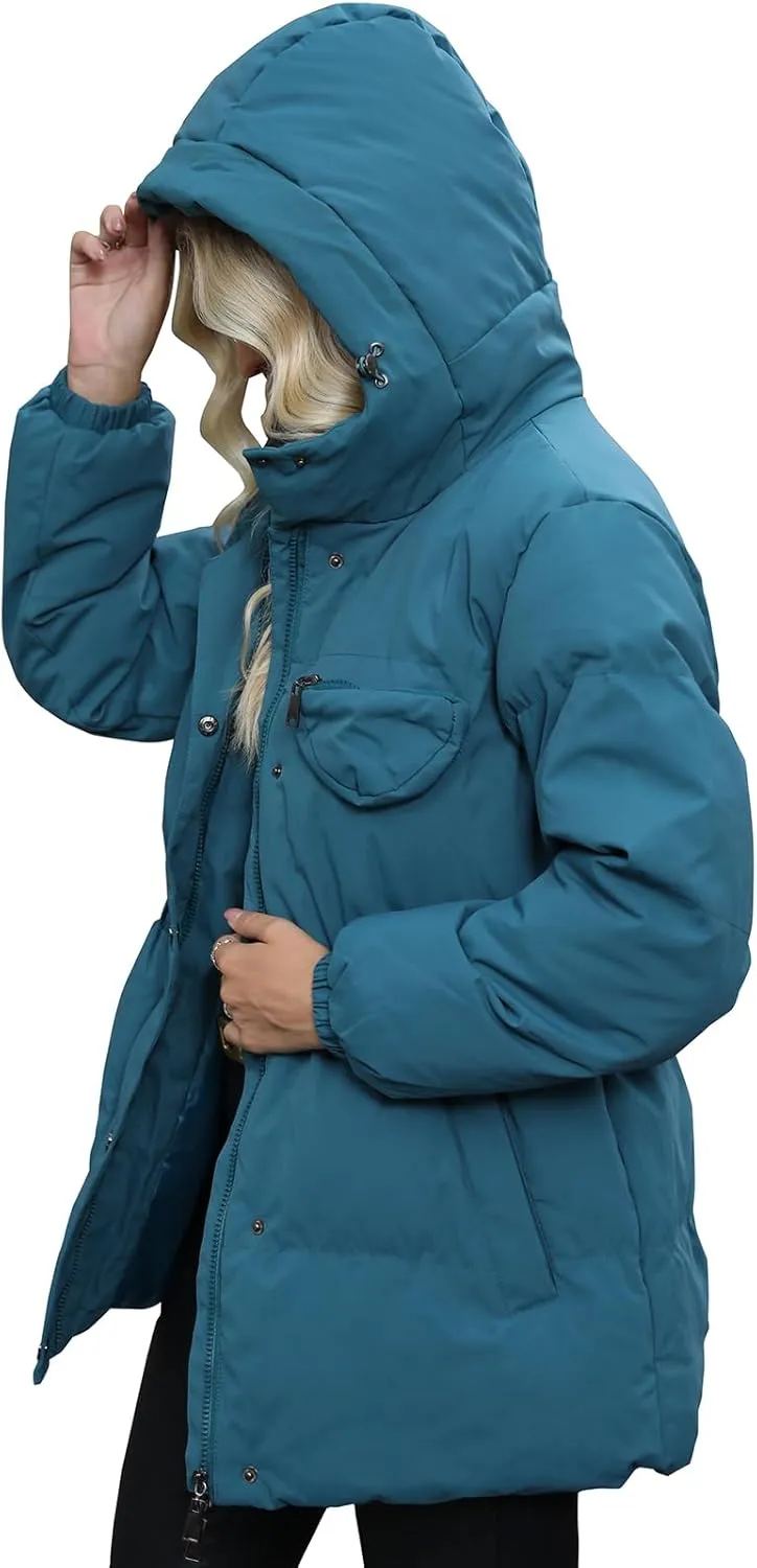 Winter Puffer Jacket Women Quilted Hooded Coats Warm Long Sleeves Women Down Coat