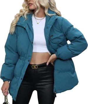 Winter Puffer Jacket Women Quilted Hooded Coats Warm Long Sleeves Women Down Coat
