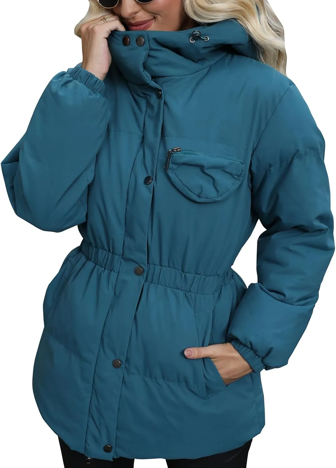 Winter Puffer Jacket Women Quilted Hooded Coats Warm Long Sleeves Women Down Coat