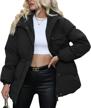 Winter Puffer Jacket Women Quilted Hooded Coats Warm Long Sleeves Women Down Coat