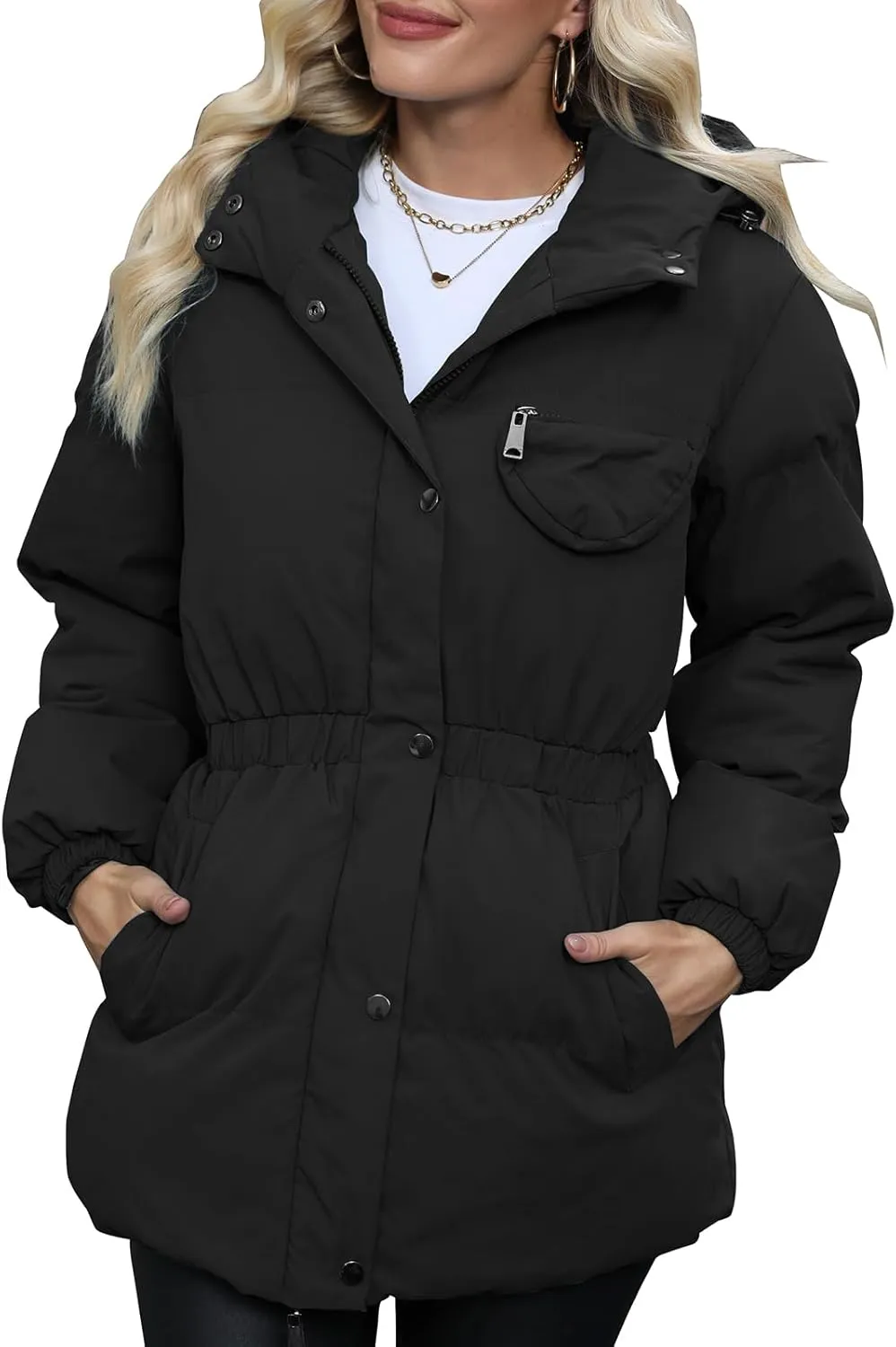 Winter Puffer Jacket Women Quilted Hooded Coats Warm Long Sleeves Women Down Coat