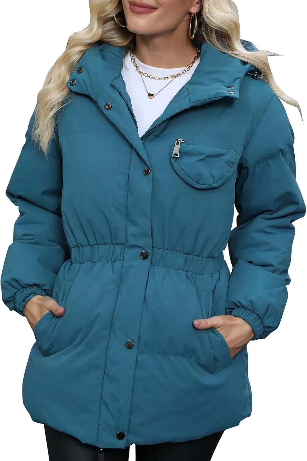 Winter Puffer Jacket Women Quilted Hooded Coats Warm Long Sleeves Women Down Coat