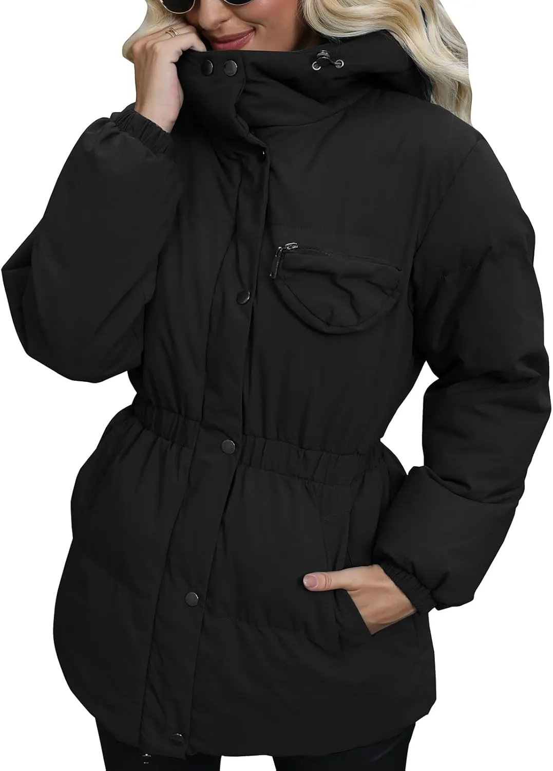 Winter Puffer Jacket Women Quilted Hooded Coats Warm Long Sleeves Women Down Coat