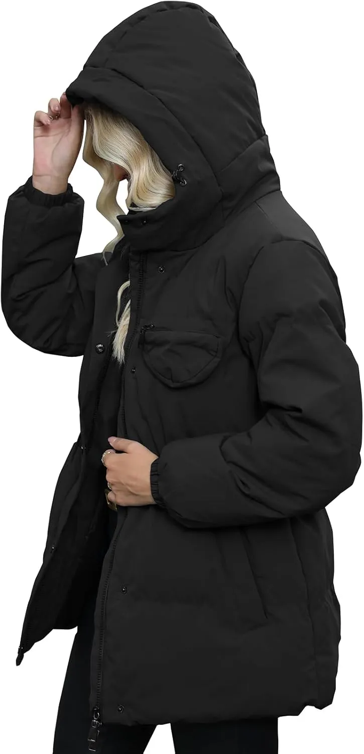 Winter Puffer Jacket Women Quilted Hooded Coats Warm Long Sleeves Women Down Coat