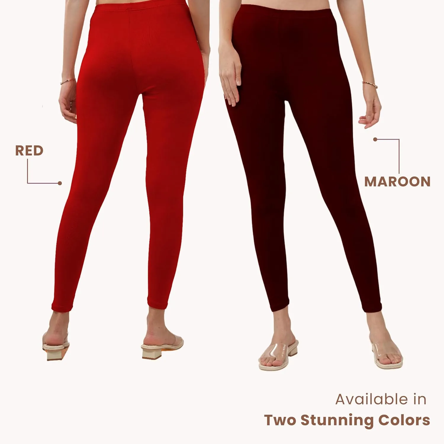 Women's Ankle Length Leggings | Elastic Waistband | Soft Fabric Stretchable Everyday Wear | Pack of 2