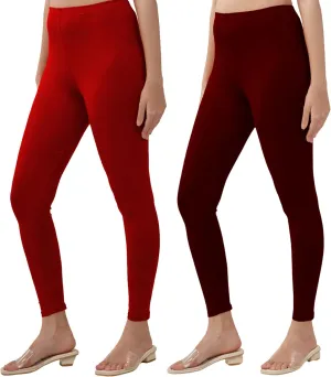 Women's Ankle Length Leggings | Elastic Waistband | Soft Fabric Stretchable Everyday Wear | Pack of 2