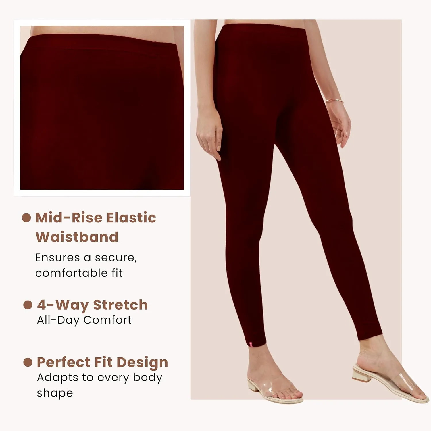 Women's Ankle Length Leggings | Elastic Waistband | Soft Fabric Stretchable Everyday Wear | Pack of 2