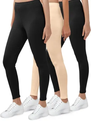 Women's Cotton Ankle Length Leggings | Elastic Waistband Soft Stretchable Everyday Wear | Pack of 3