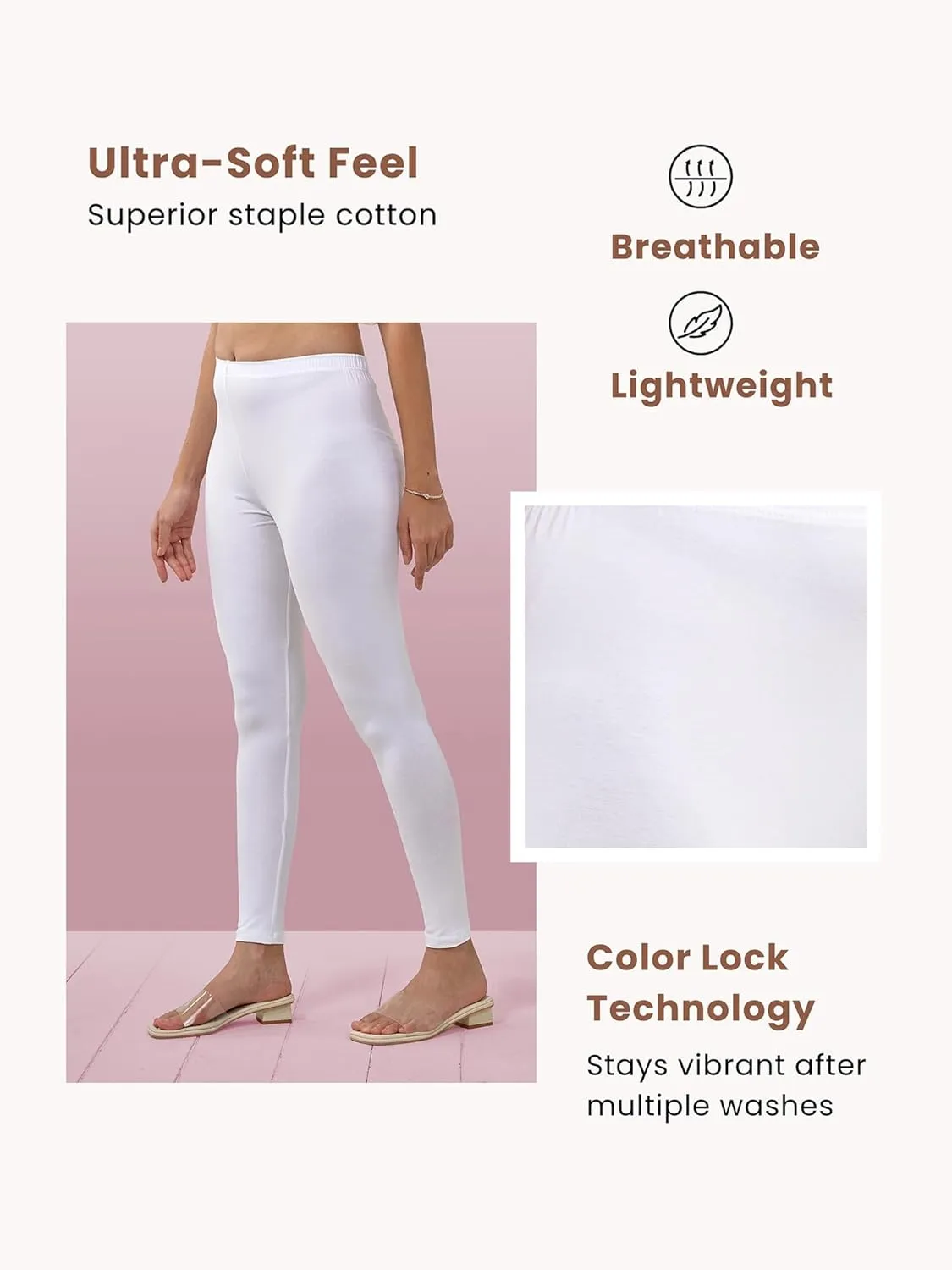 Women's Cotton Ankle Length Leggings | Elastic Waistband Soft Stretchable Everyday Wear | Pack of 3