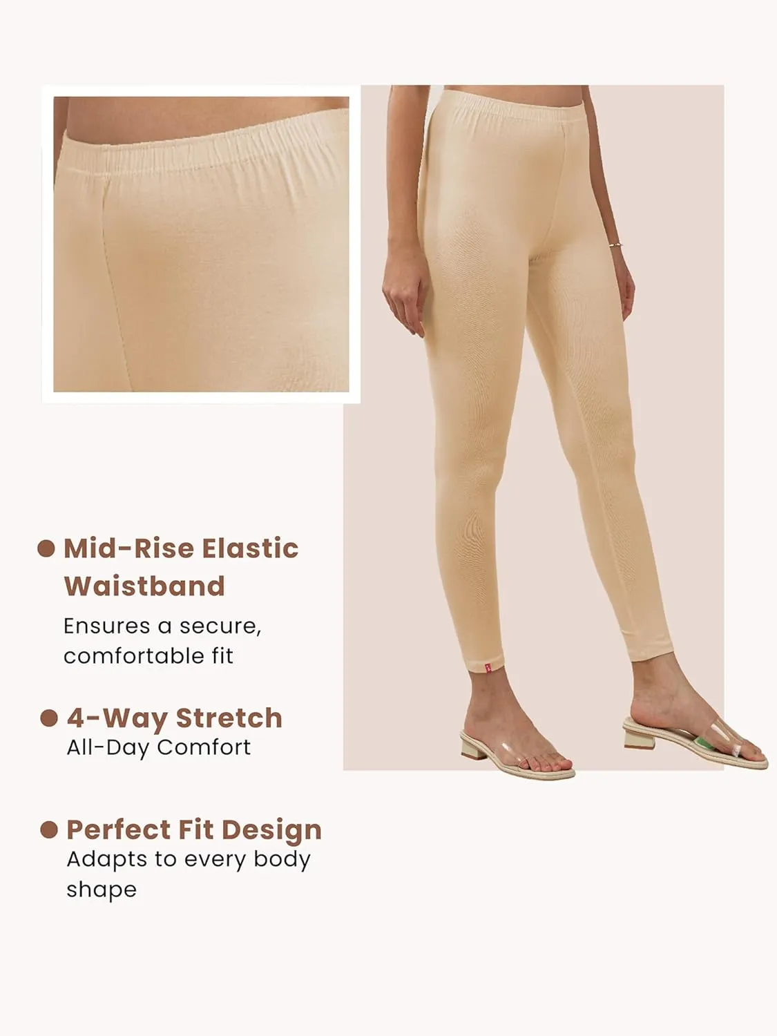 Women's Cotton Ankle Length Leggings | Elastic Waistband Soft Stretchable Everyday Wear | Pack of 3