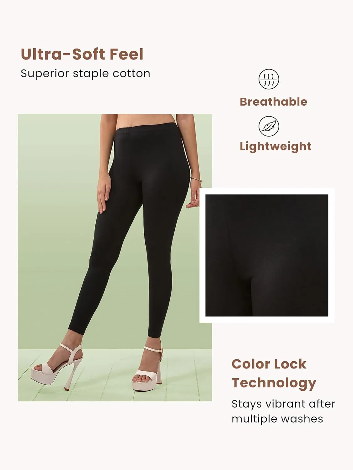 Women's Cotton Ankle Length Leggings | Elastic Waistband Soft Stretchable Everyday Wear | Pack of 3