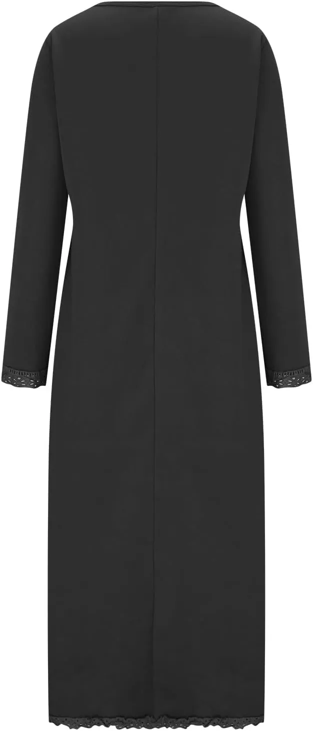 Womens Fall Casual Sweatshirt Dresses Long Sleeve Split Hem Maxi Dresses Loose Fit Ankle Length Dresses with Pockets