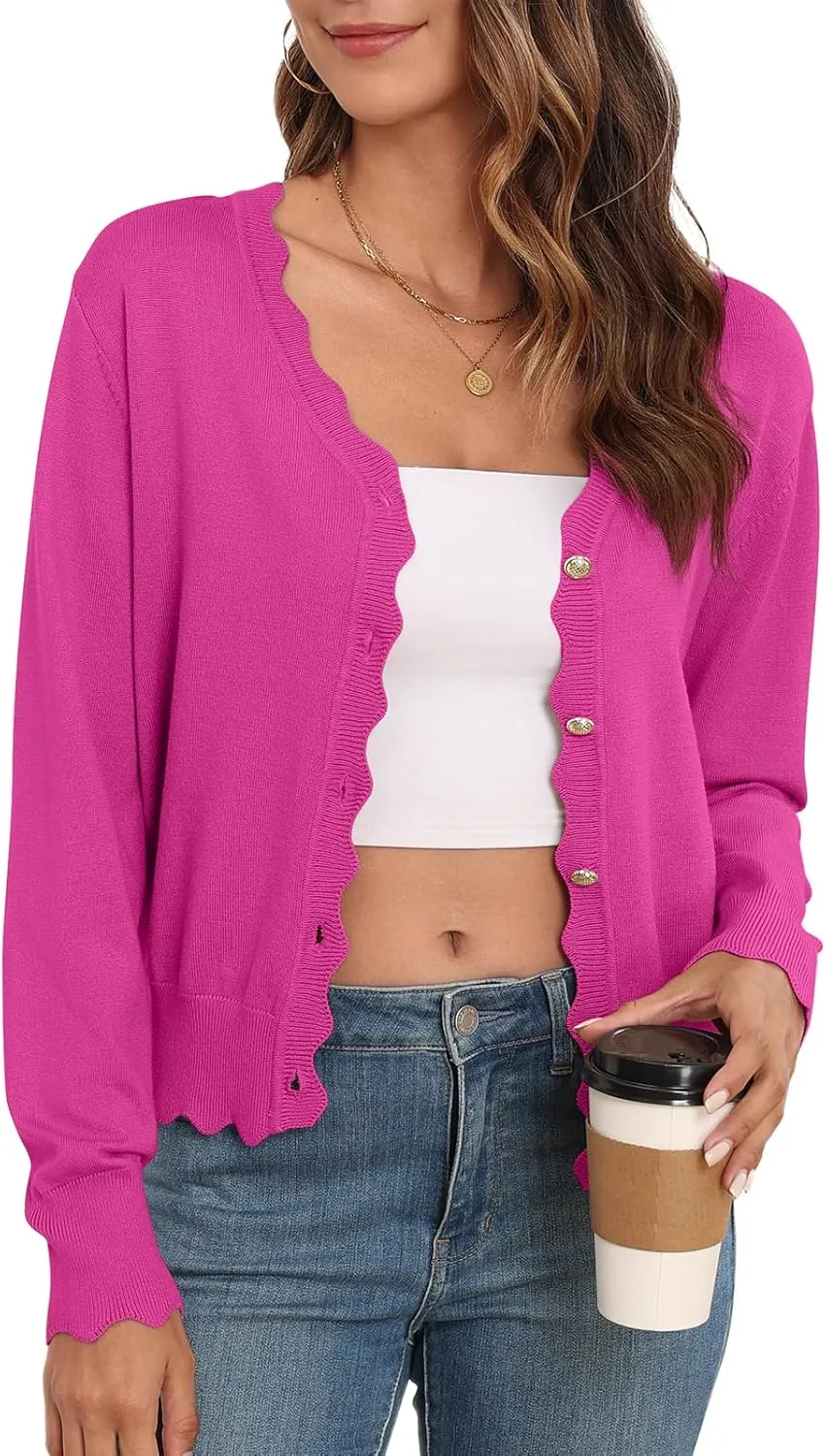 Women's Lightweight Cardigans Casual Long Sleeve V-Neck Button Print Sweaters Open Front Outerwear