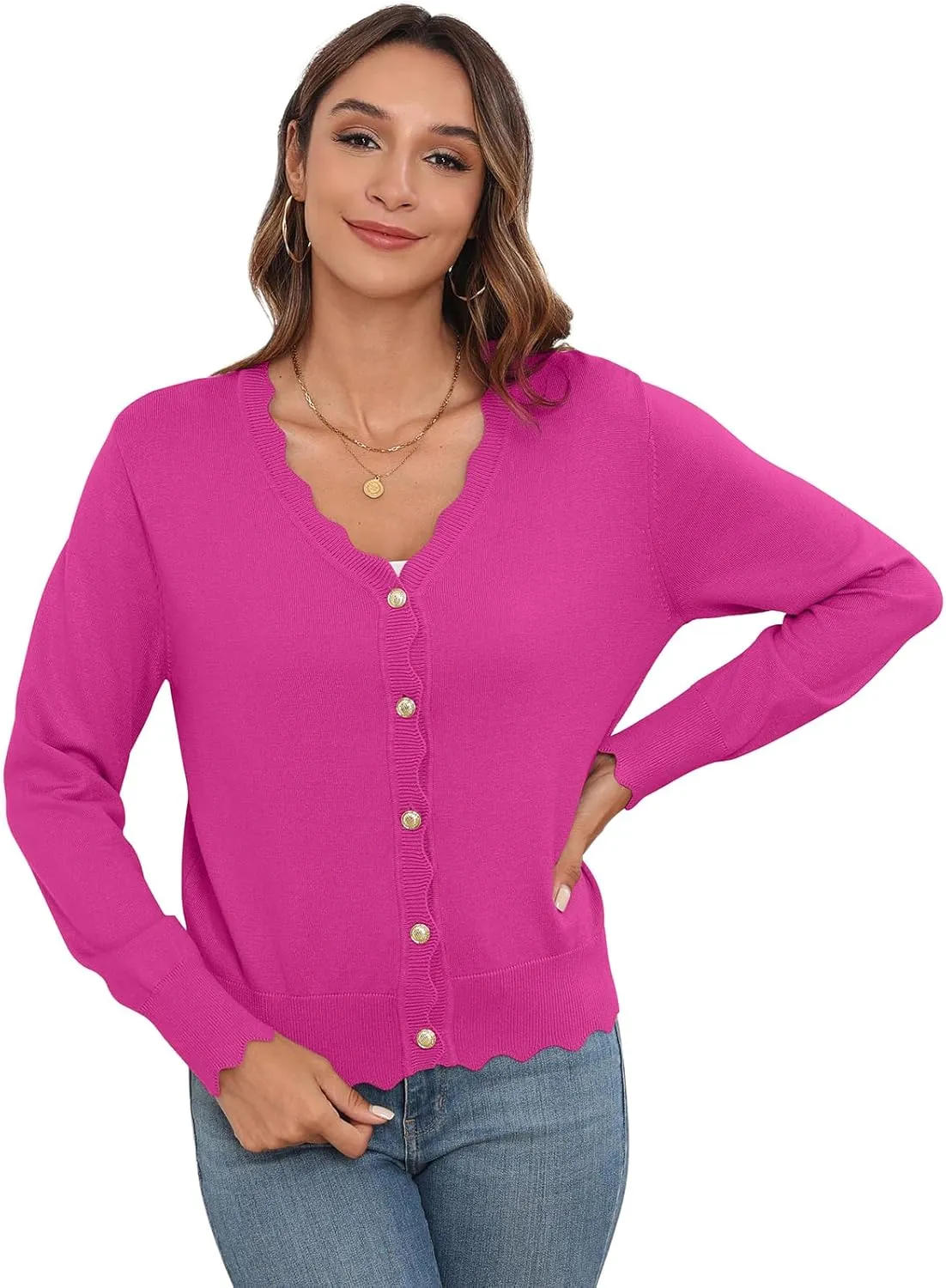 Women's Lightweight Cardigans Casual Long Sleeve V-Neck Button Print Sweaters Open Front Outerwear