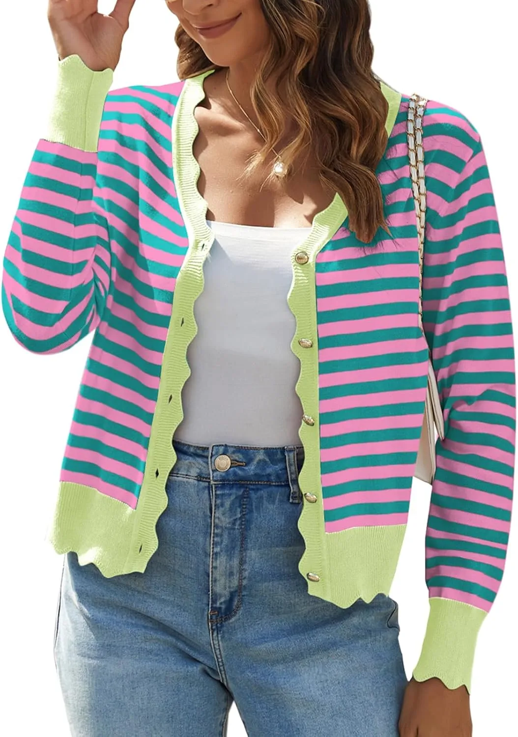 Women's Lightweight Cardigans Casual Long Sleeve V-Neck Button Print Sweaters Open Front Outerwear