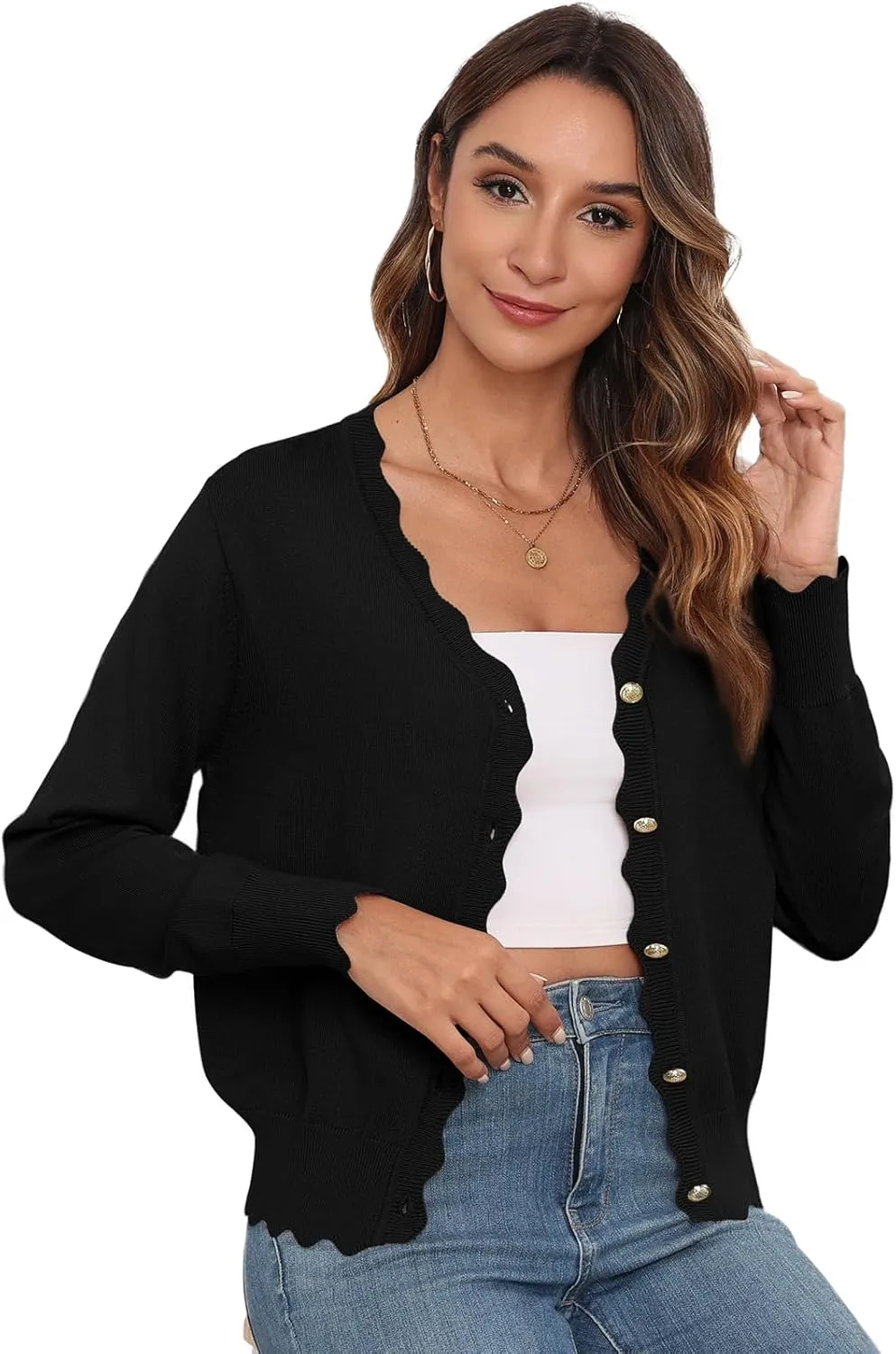 Women's Lightweight Cardigans Casual Long Sleeve V-Neck Button Print Sweaters Open Front Outerwear