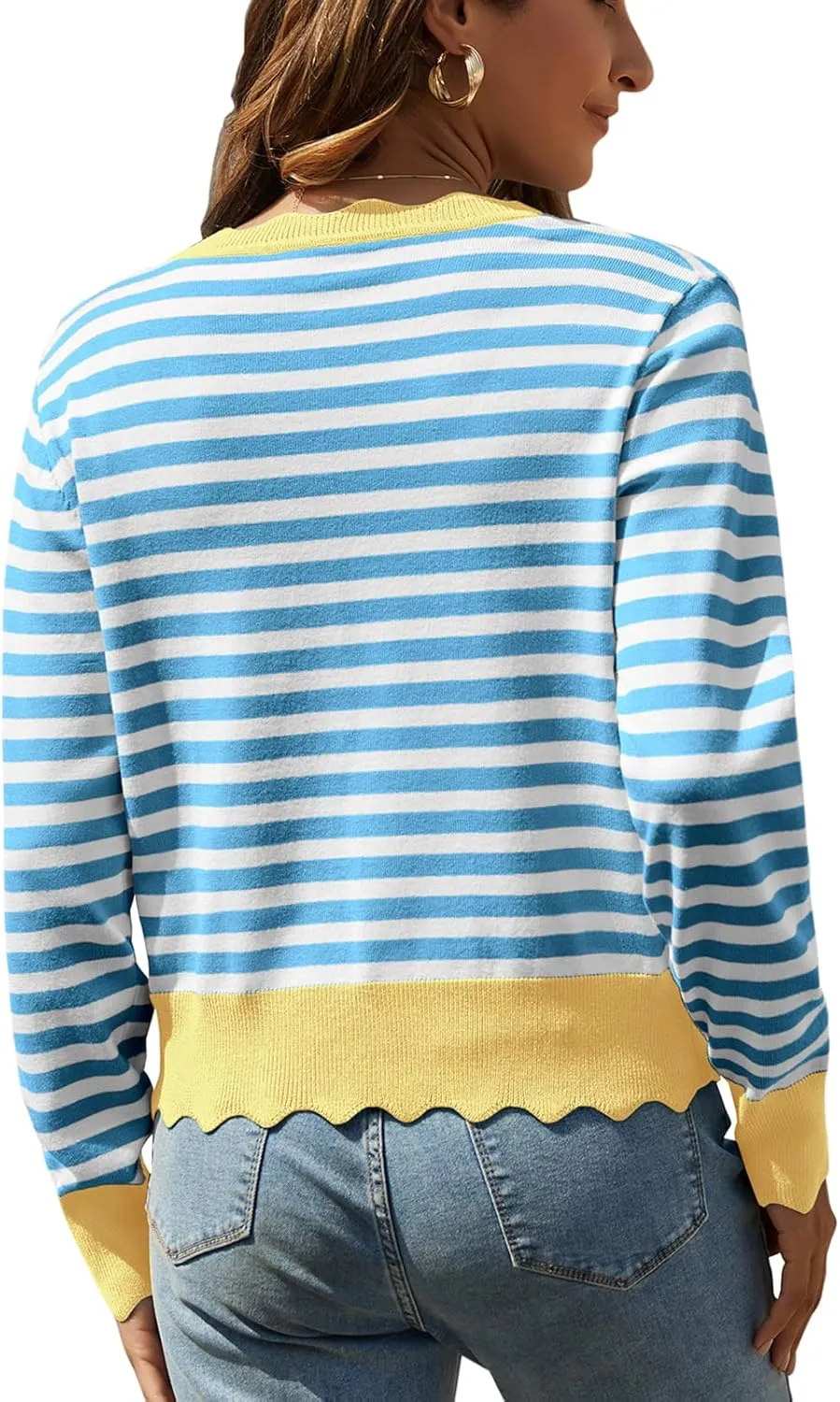 Women's Lightweight Cardigans Casual Long Sleeve V-Neck Button Print Sweaters Open Front Outerwear