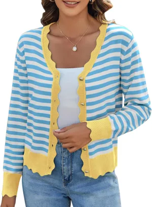 Women's Lightweight Cardigans Casual Long Sleeve V-Neck Button Print Sweaters Open Front Outerwear