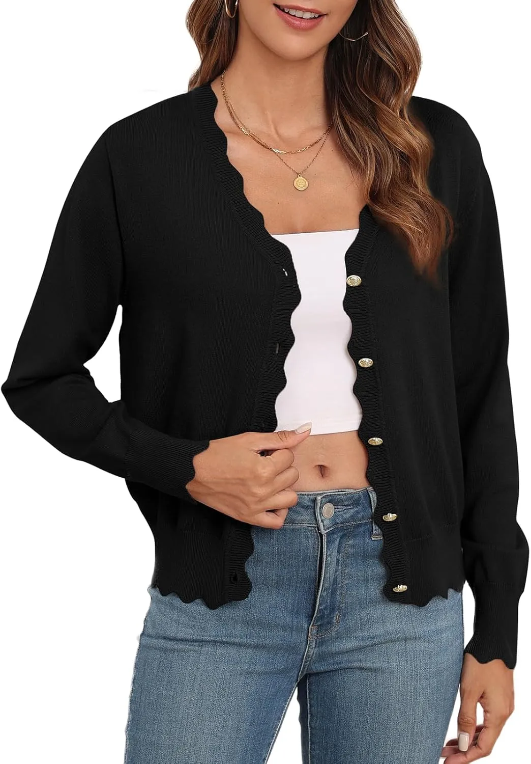 Women's Lightweight Cardigans Casual Long Sleeve V-Neck Button Print Sweaters Open Front Outerwear