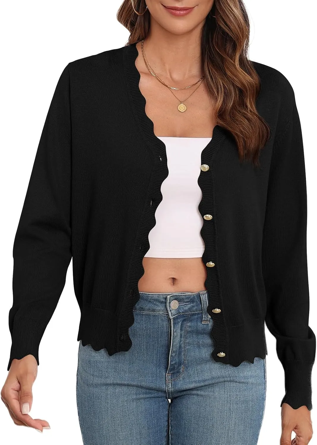 Women's Lightweight Cardigans Casual Long Sleeve V-Neck Button Print Sweaters Open Front Outerwear