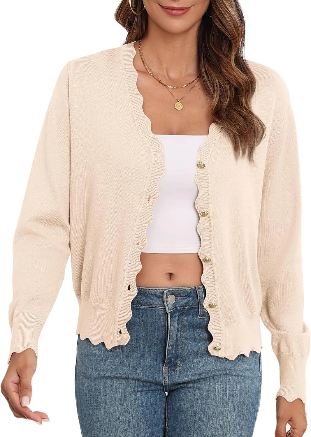 Women's Lightweight Cardigans Casual Long Sleeve V-Neck Button Print Sweaters Open Front Outerwear