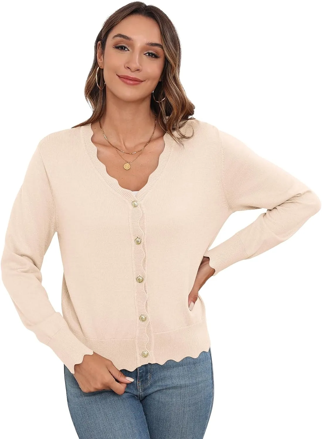 Women's Lightweight Cardigans Casual Long Sleeve V-Neck Button Print Sweaters Open Front Outerwear