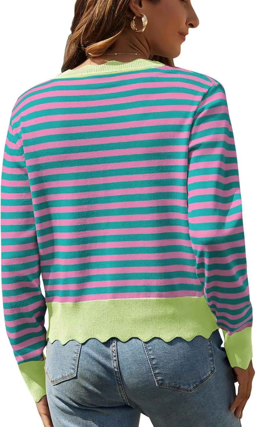 Women's Lightweight Cardigans Casual Long Sleeve V-Neck Button Print Sweaters Open Front Outerwear