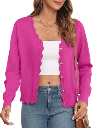 Women's Lightweight Cardigans Casual Long Sleeve V-Neck Button Print Sweaters Open Front Outerwear