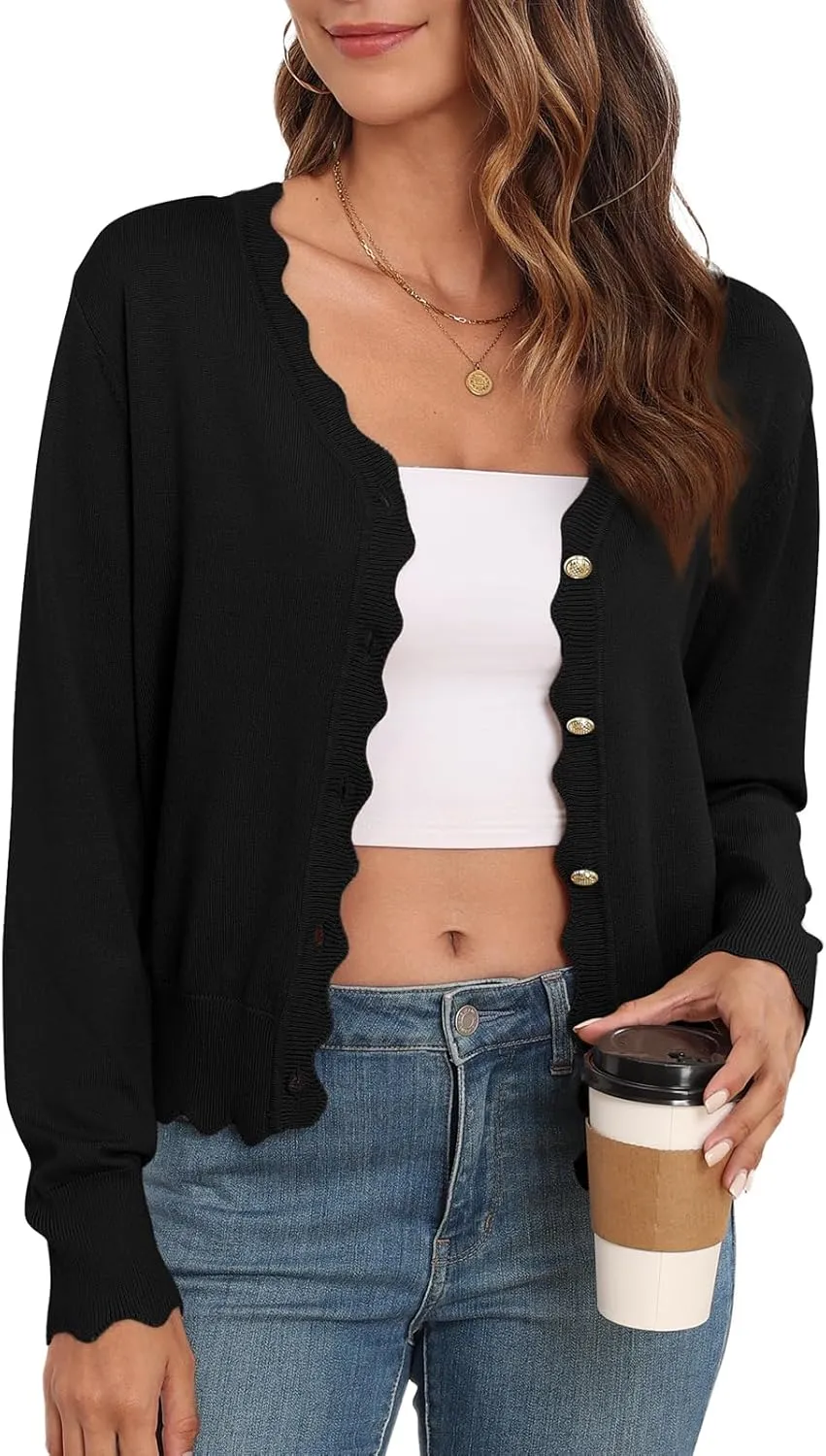 Women's Lightweight Cardigans Casual Long Sleeve V-Neck Button Print Sweaters Open Front Outerwear