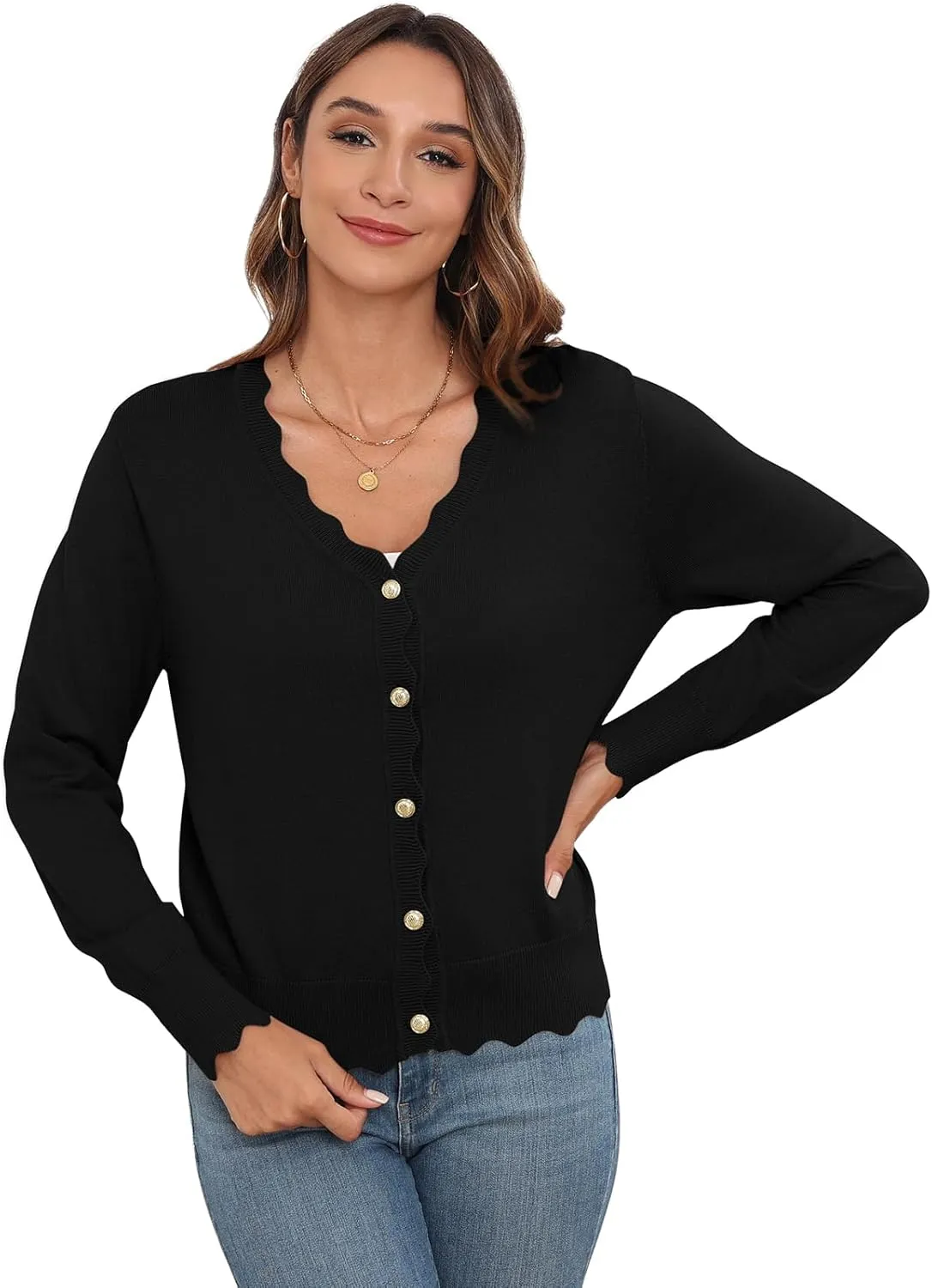 Women's Lightweight Cardigans Casual Long Sleeve V-Neck Button Print Sweaters Open Front Outerwear