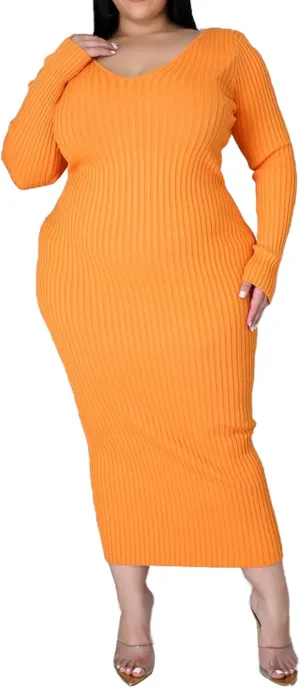 Women's Plus Size Sexy Stretchable Long Sleeve Maxi Sweater Off Shoulder Knit Slim Fit Dress