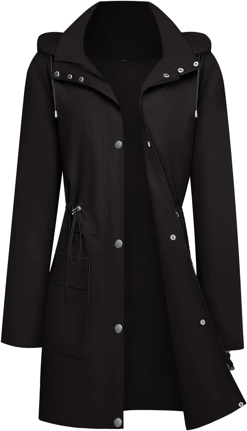 Womens Rain Jacket with Hood, Long Rain Coat for Women Waterproof Trench Coat Lined Windbreaker Fall Jacket