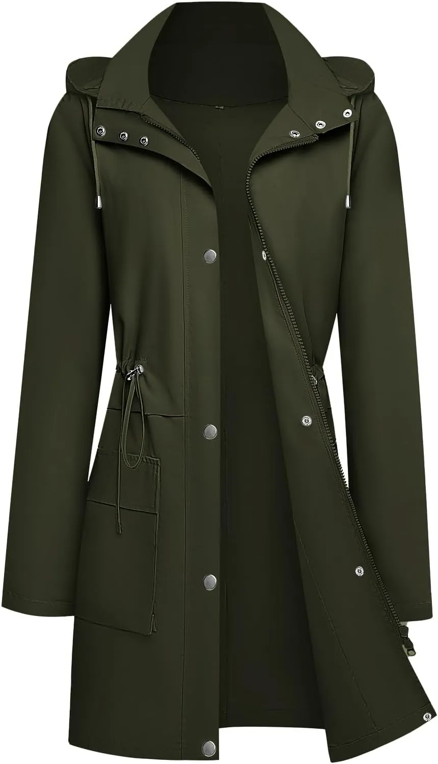 Womens Rain Jacket with Hood, Long Rain Coat for Women Waterproof Trench Coat Lined Windbreaker Fall Jacket