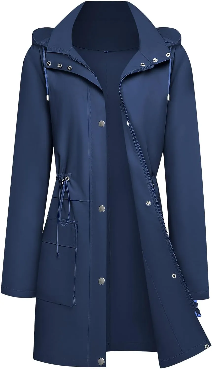 Womens Rain Jacket with Hood, Long Rain Coat for Women Waterproof Trench Coat Lined Windbreaker Fall Jacket