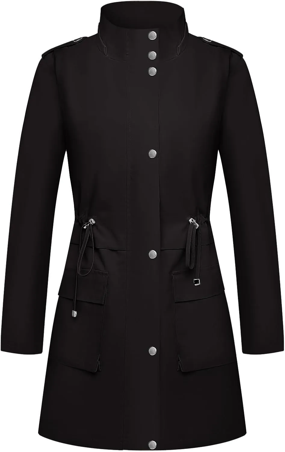 Womens Rain Jacket with Hood, Long Rain Coat for Women Waterproof Trench Coat Lined Windbreaker Fall Jacket