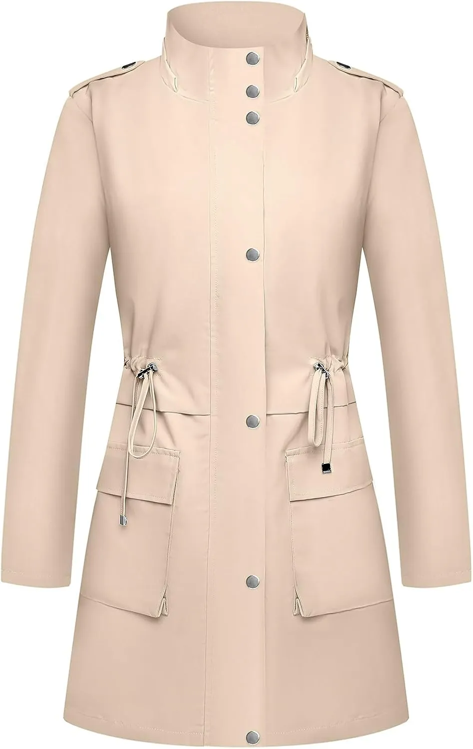 Womens Rain Jacket with Hood, Long Rain Coat for Women Waterproof Trench Coat Lined Windbreaker Fall Jacket