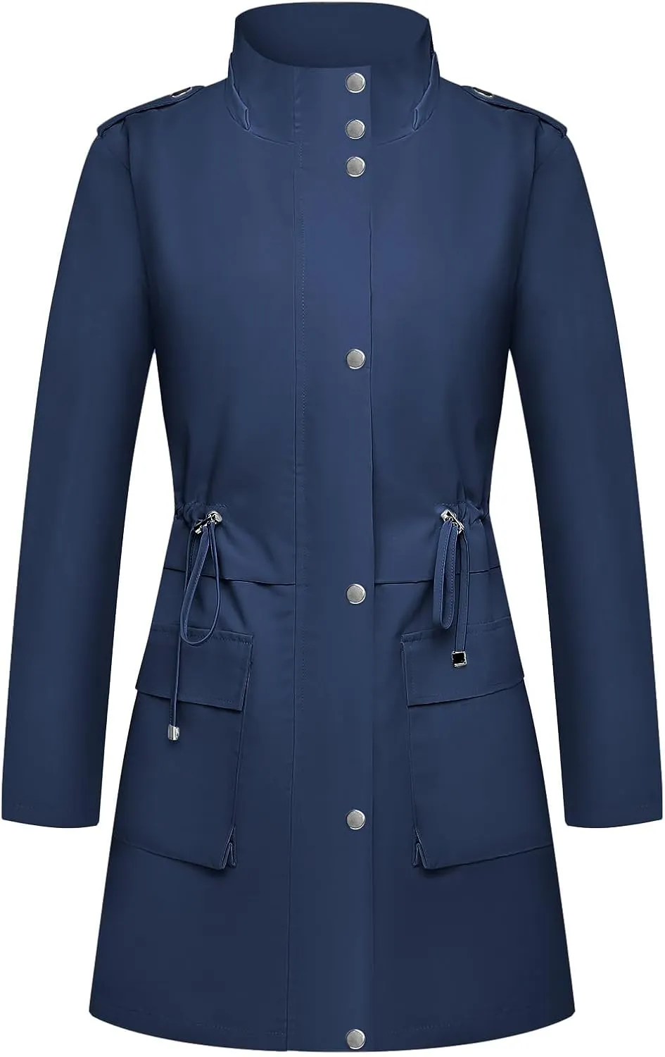 Womens Rain Jacket with Hood, Long Rain Coat for Women Waterproof Trench Coat Lined Windbreaker Fall Jacket